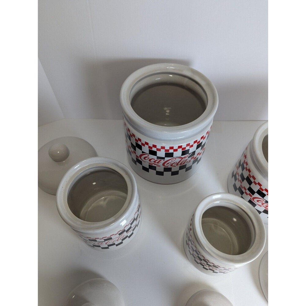 Coca-Cola 4 Piece Canister Set 1997 Checkered Board Dinnerware by Gibson - Picture 8 of 14